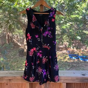 Express Women's Black And Purple Floral Sleeveless Romper Size 2